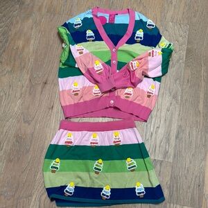 Queen of Sparkles Colorful Striped Cardigan and Skirt Set